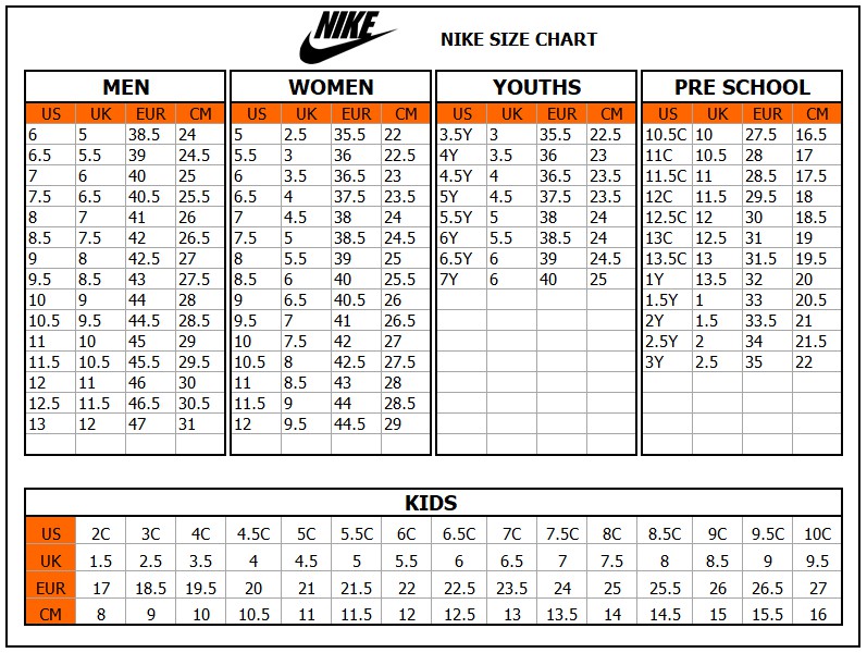 Size Chart Nike | ubicaciondepersonas.cdmx.gob.mx
